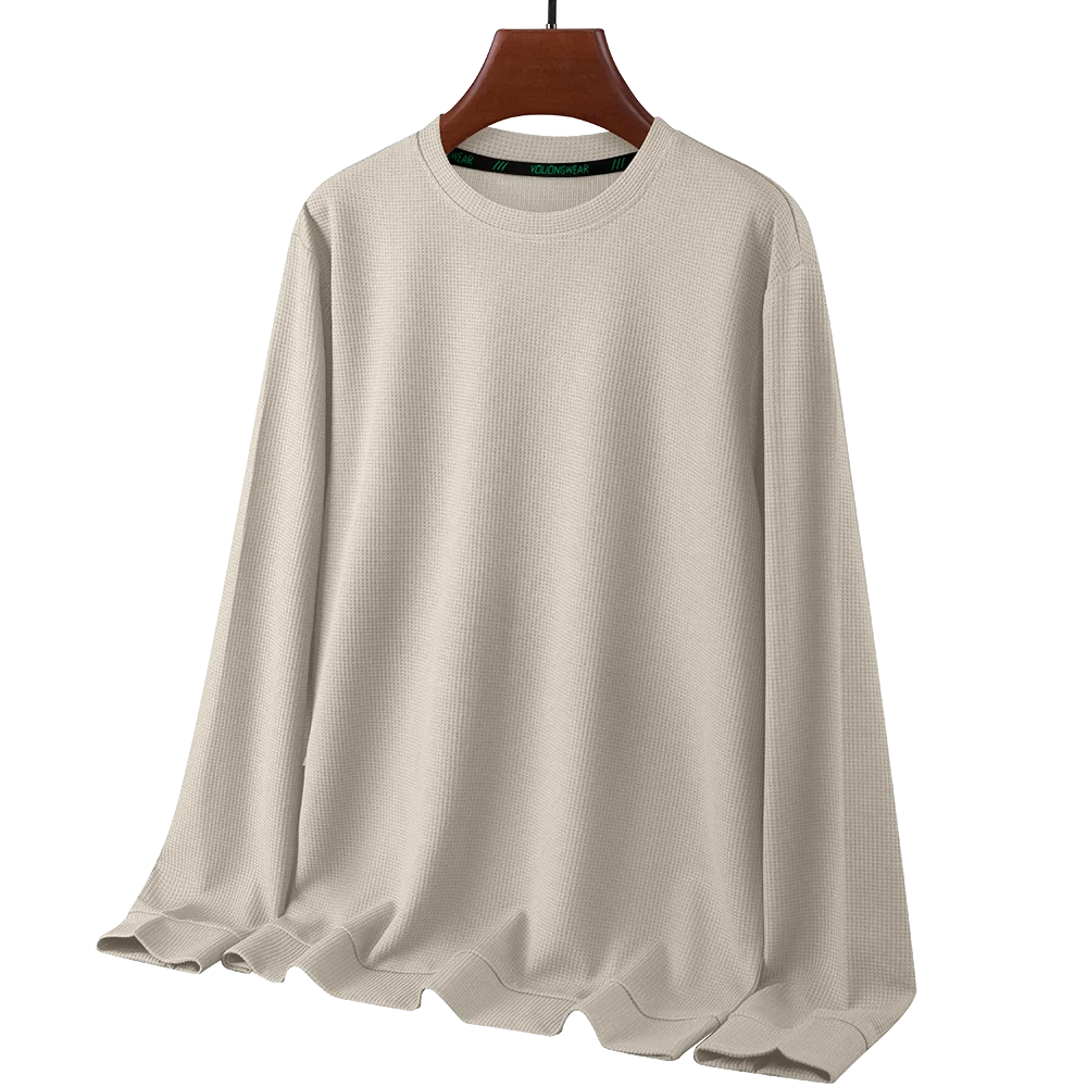 Men's Waffle Round Neck Long Sleeve T-Shirt 4XL