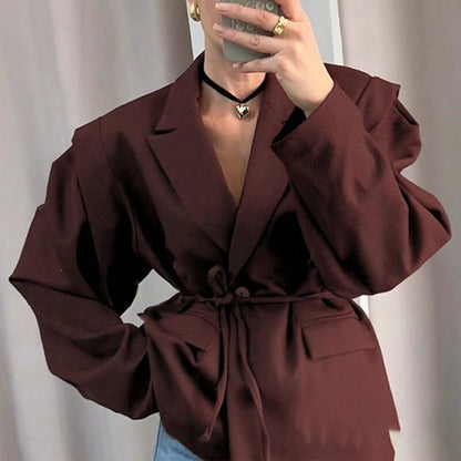 Qadınlar üçün Yüksək Səviyyəli Blazer Zərif Şəhərətrafı Bel Qalstuku