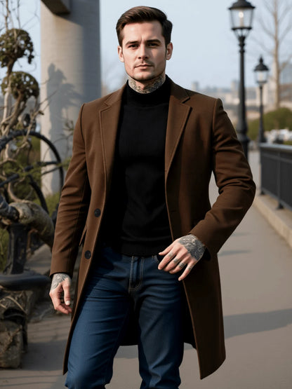 Men's Thickened Wool Single-Breasted Trench Coat