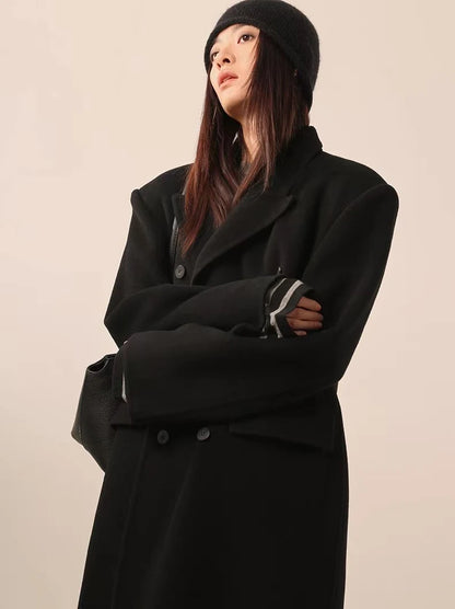 Women's Y2K Faux Wool Coat - Double Breasted Winter Jacket