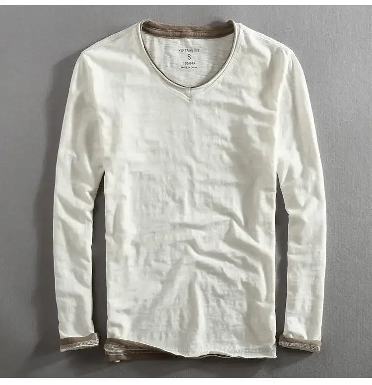 Men's Japanese Vintage V-Neck Long Sleeve T-Shirt 2026
