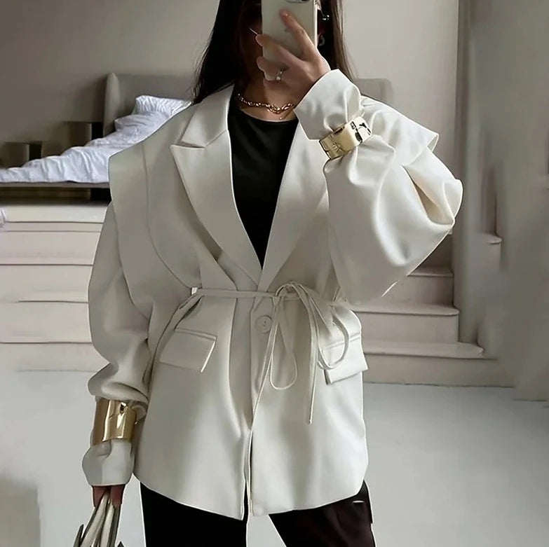 Qadınlar üçün Yüksək Səviyyəli Blazer Zərif Şəhərətrafı Bel Qalstuku