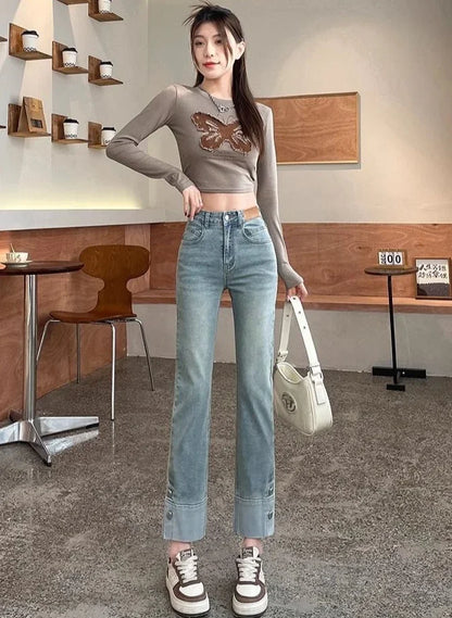 Woman Jeans High Waist Straight Leg Vintage Chic 90s