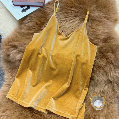 Women Velour Tank Crop Top - Korean Streetwear Camisole