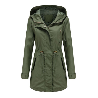 Women Hooded Trench Coat Spring Autumn Outdoor