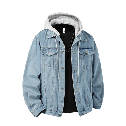 Men's Hooded Denim Jacket - Streetwear Bomber