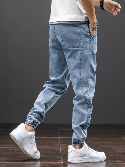 Spring Summer Black Blue Cargo Jeans Men - Streetwear Denim Jogger