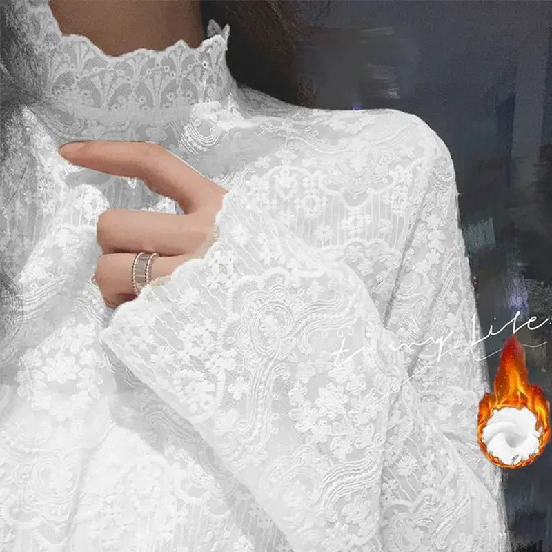 Qadın Krujeva Köynək Payız Uzun Qollu Turtlenock Mesh