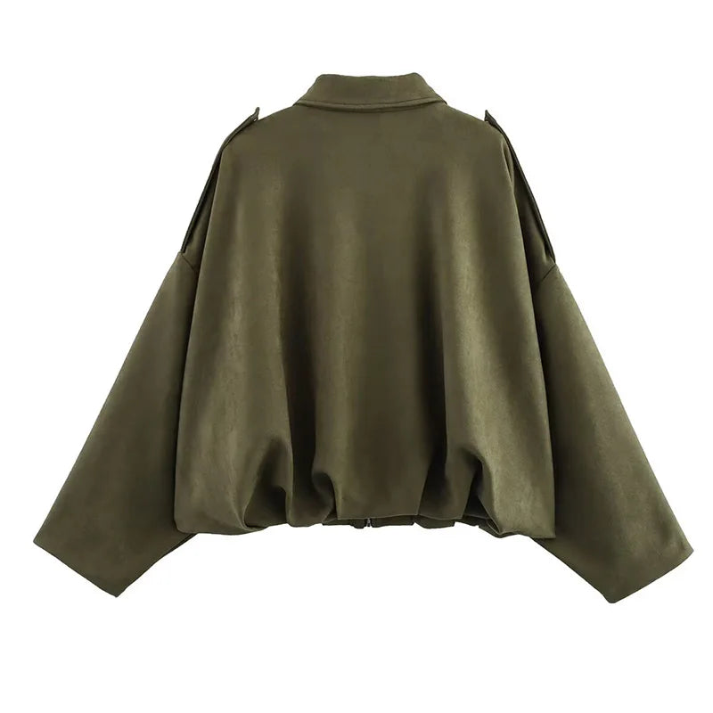 Qadın Bomber Gödəkçələri Paltolar Moda Vintage Dəbli Yaxalıq
