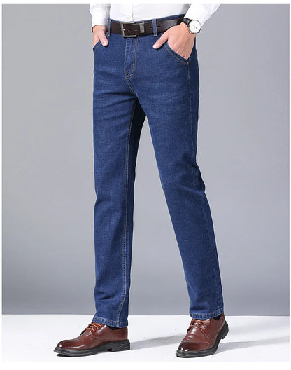 Men's Casual Stretch Jeans - Classic Blue & Black Denim