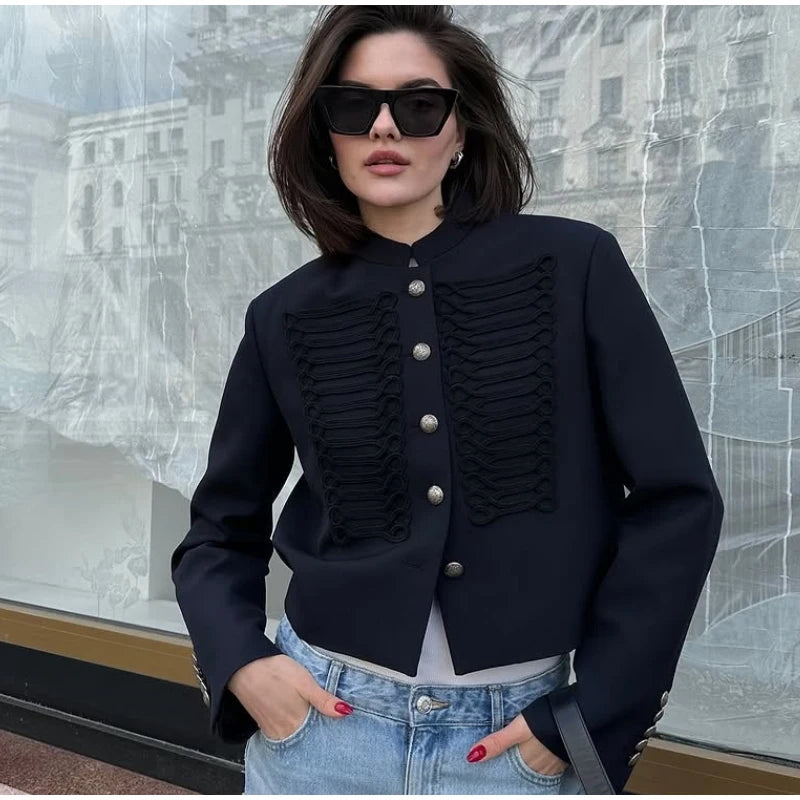 Retro Denim Military Jacket Women 2026