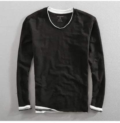 Men's Japanese Vintage V-Neck Long Sleeve T-Shirt 2026
