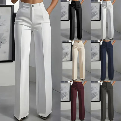 Women's High Waist Dress Pants Flowy Straight Leg