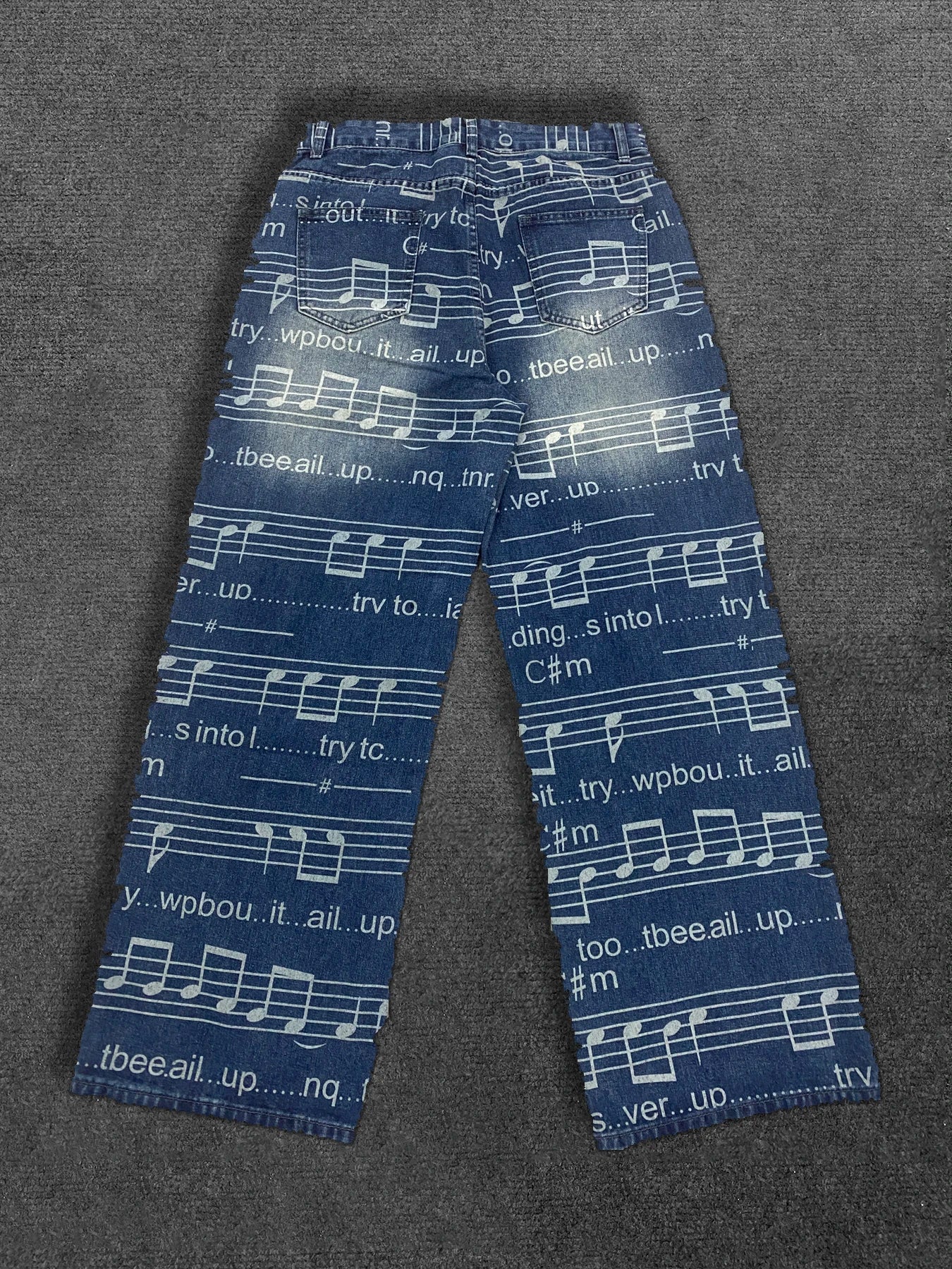Düz Ayaqlı Yuyulmuş Naxışlı Denim Cins Şalvar - Boş Y2K