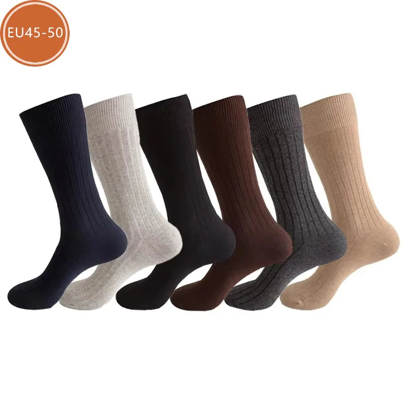 Men's Long Business Socks - Combed Cotton Striped Dress