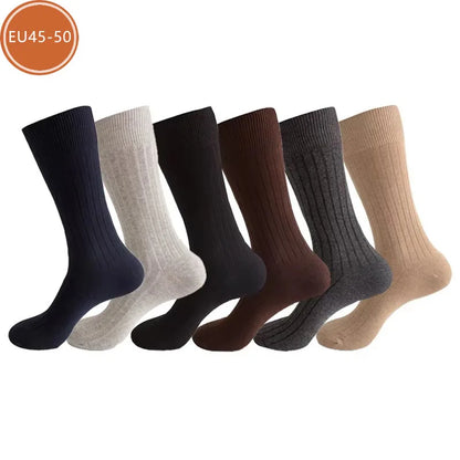 Men's Long Business Socks - Combed Cotton Striped Dress