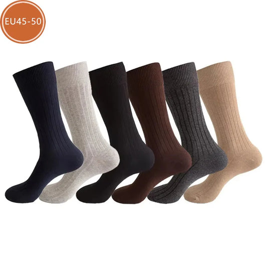 Men's Long Business Socks - Combed Cotton Striped Dress