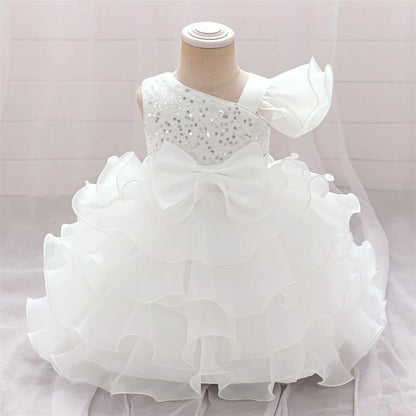Flower Girls Wedding Bridesmaid Party Dress Kids Sequin Princess Gown For Baby Toddler 1st Birthday Bow Clothes Evening Costumes