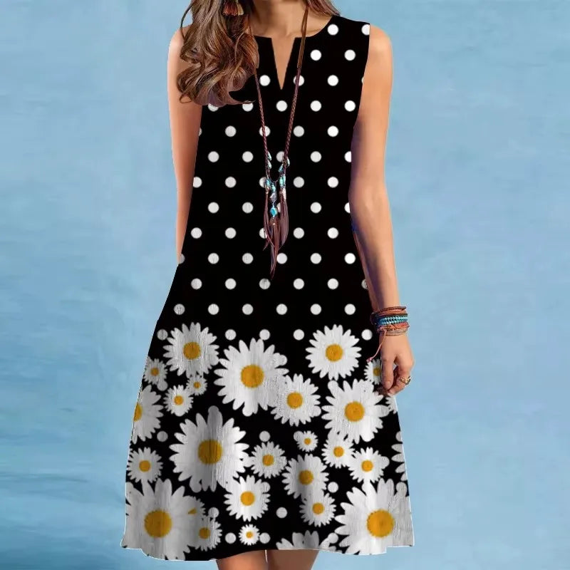 Elegant Flower Power Print Mini Dress 2025 New Women Summer V-neck Sleeveless Sexy A-Line Dress Bohemia Beach Sundress New Femme
