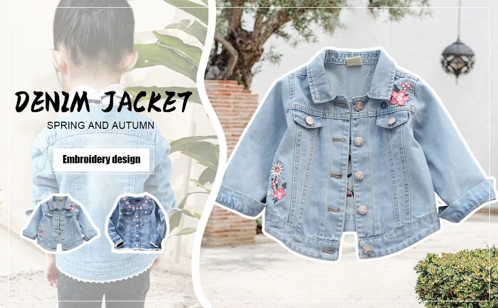 Girls Denim Jacket - Embroidered Cowboy Coat