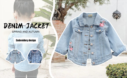 Girls Denim Jacket - Embroidered Cowboy Coat