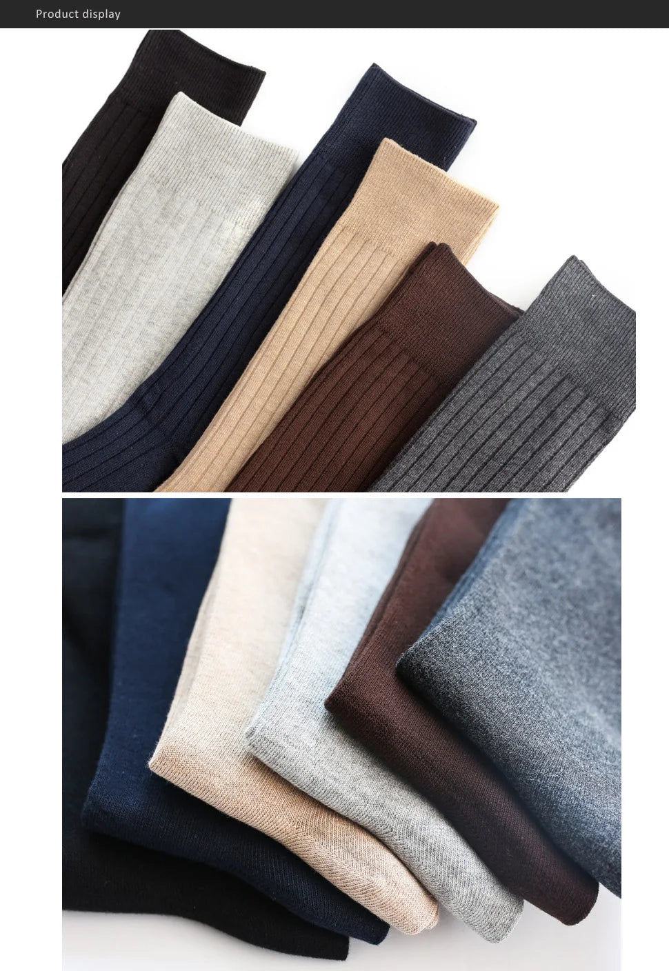 Men's Long Business Socks - Combed Cotton Striped Dress