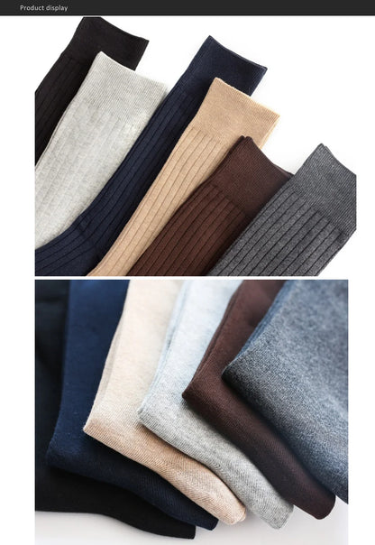 Men's Long Business Socks - Combed Cotton Striped Dress