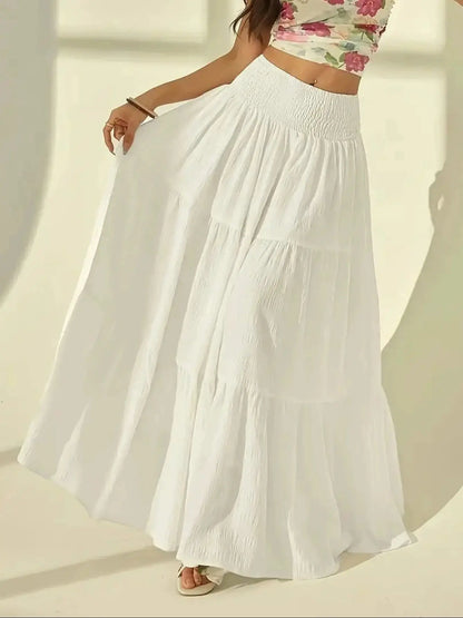 Women's Fashion Tiered Maxi Skirt - Elastic Waist Long Skirt