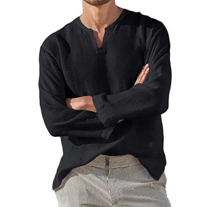 Men's Cotton Linen V-Neck Hawaiian T-Shirt