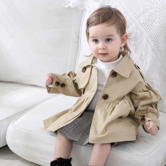 Baby Girls Cotton Trench Coat - Casual Fashion Windbreaker Jacket