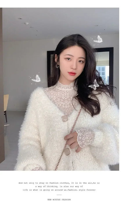 Qadın Krujeva Köynək Payız Uzun Qollu Turtlenock Mesh