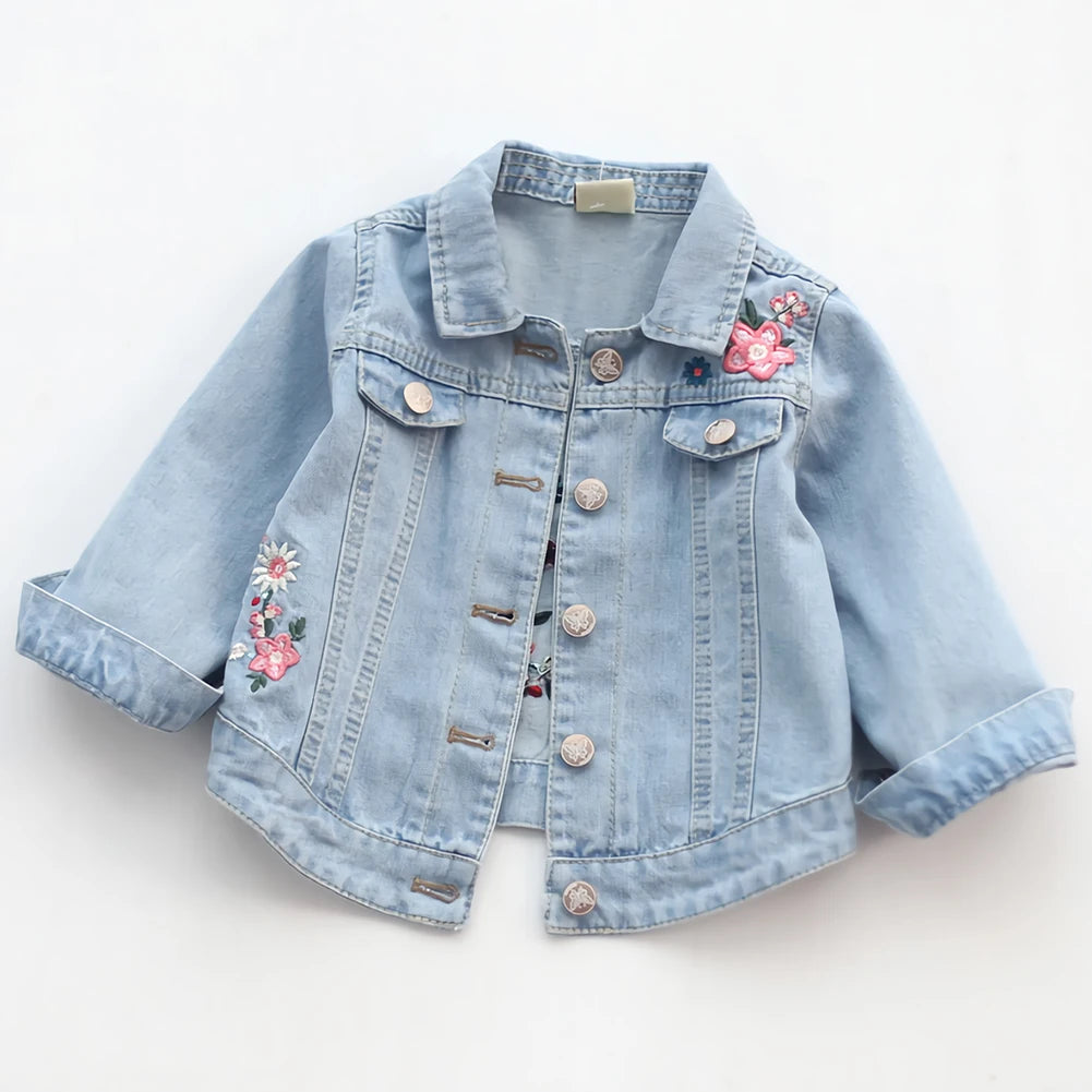 Girls Denim Jacket - Embroidered Cowboy Coat
