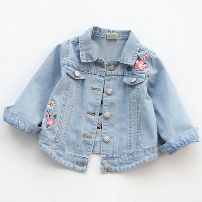 Girls Denim Jacket - Embroidered Cowboy Coat