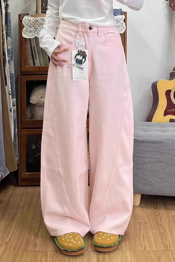 Women's Curvy Y2K Jeans - Baggy Cropped Pastel Colored