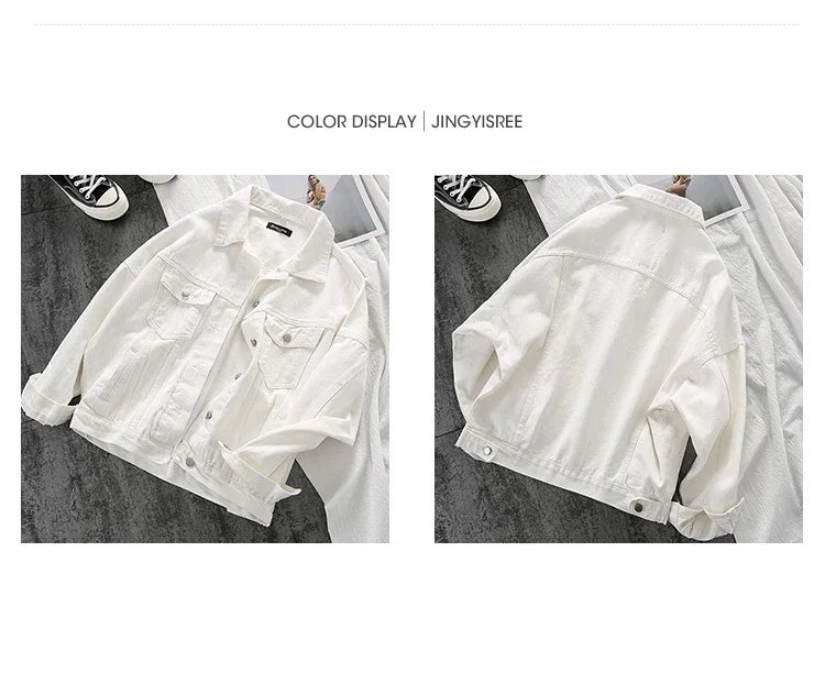 Payız Ağ Denim Gödəkçə Qadın Küçə Geyimi