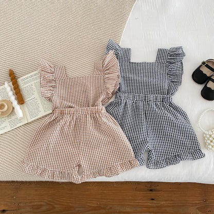 Girls' Checkered Sleeveless Blouse & Shorts Set 2-6Y