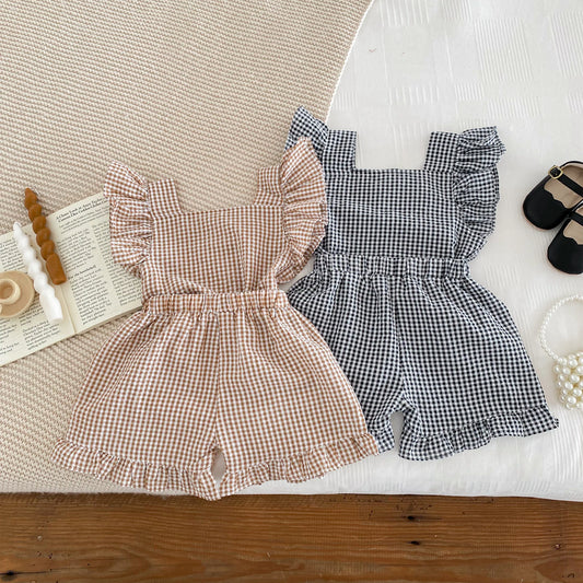 Girls' Checkered Sleeveless Blouse & Shorts Set 2-6Y