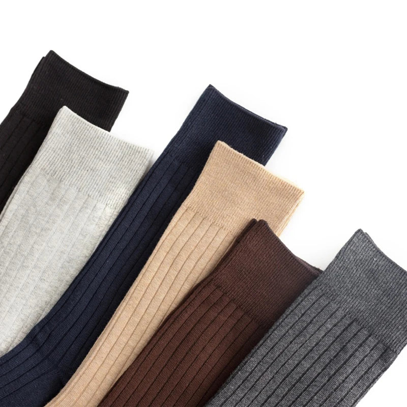 Men's Long Business Socks - Combed Cotton Striped Dress