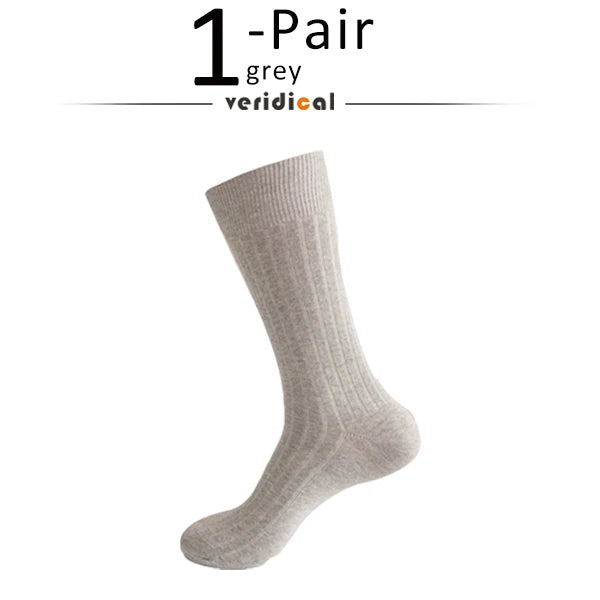Men's Long Business Socks - Combed Cotton Striped Dress