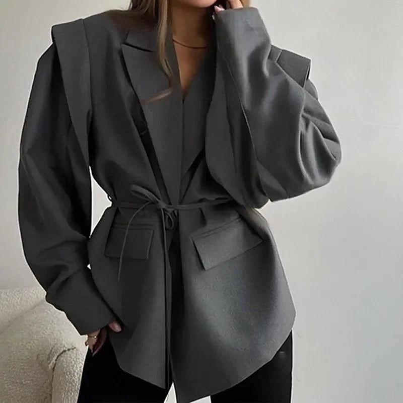 Qadınlar üçün Yüksək Səviyyəli Blazer Zərif Şəhərətrafı Bel Qalstuku