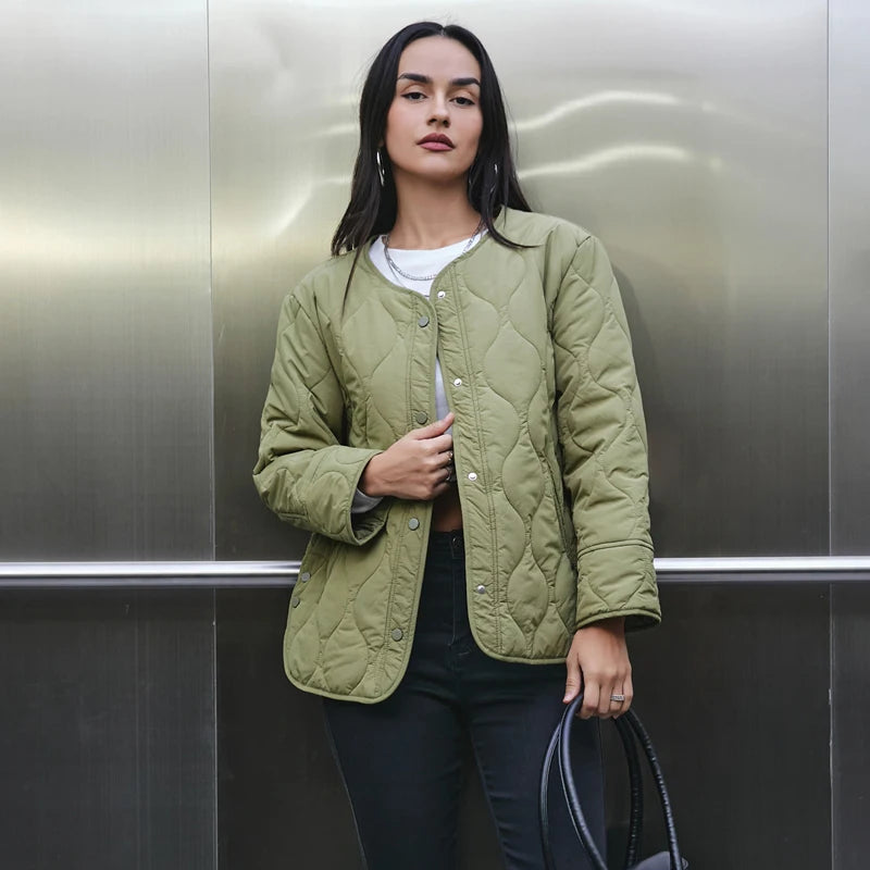 Women's Black Quilted Jacket - Padded Demi-Season Winter