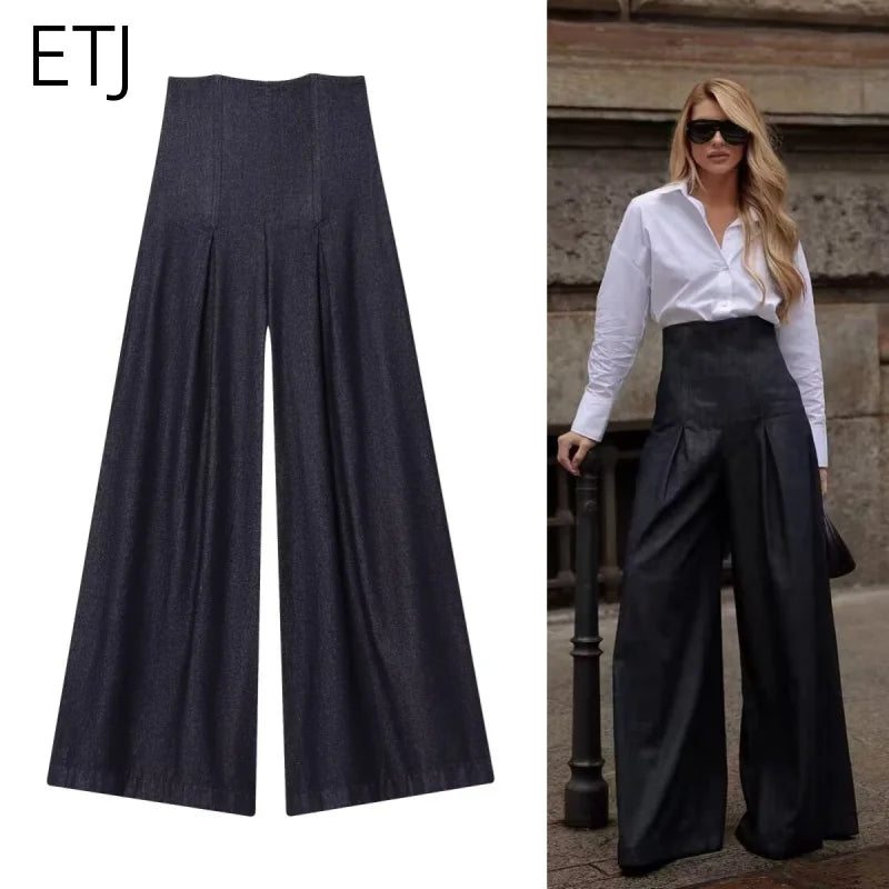 ETJ 2025 Women's New Street Fashion Ultra High Waist Wide Leg Jeans