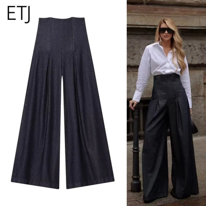 ETJ 2025 Women's New Street Fashion Ultra High Waist Wide Leg Jeans