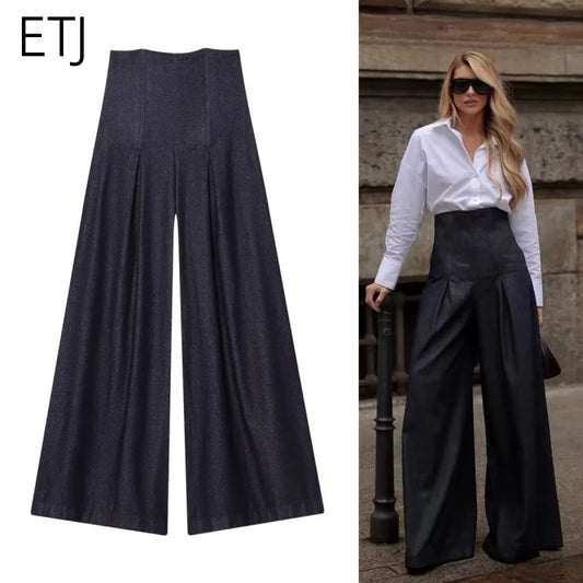ETJ 2025 Women's New Street Fashion Ultra High Waist Wide Leg Jeans