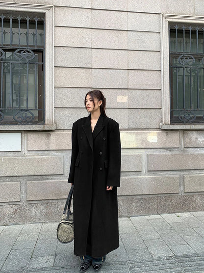Women's Y2K Faux Wool Coat - Double Breasted Winter Jacket