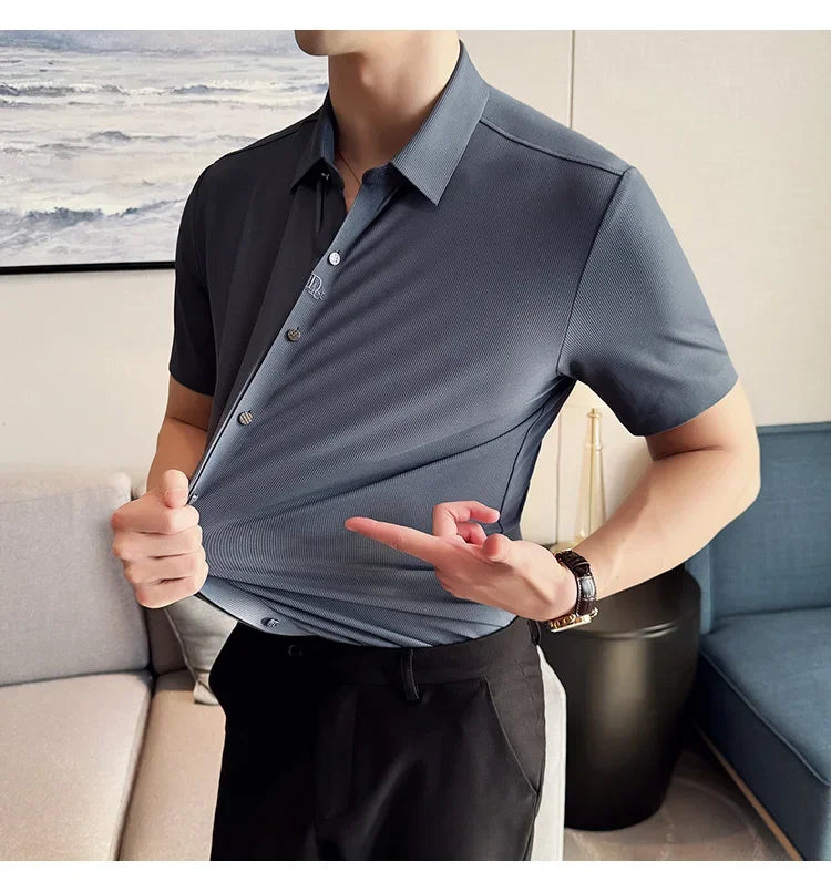 Men's Embroidered Striped Business Shirt