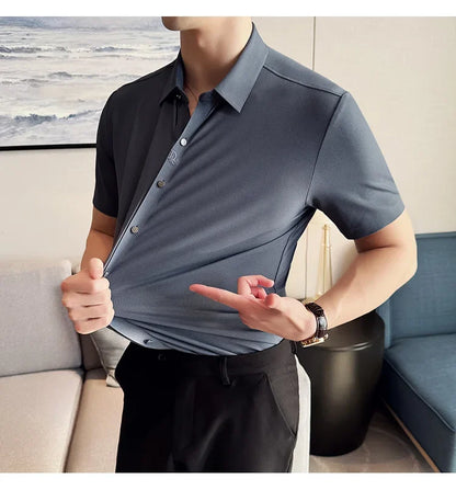 Men's Embroidered Striped Business Shirt
