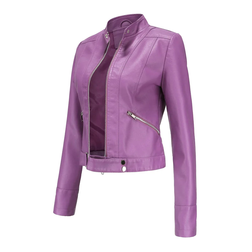 Women's Short Leather Jacket 2025 - Stand Collar Slim Coat