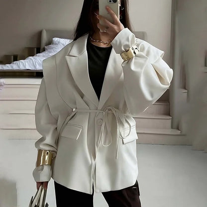 Qadınlar üçün Yüksək Səviyyəli Blazer Zərif Şəhərətrafı Bel Qalstuku