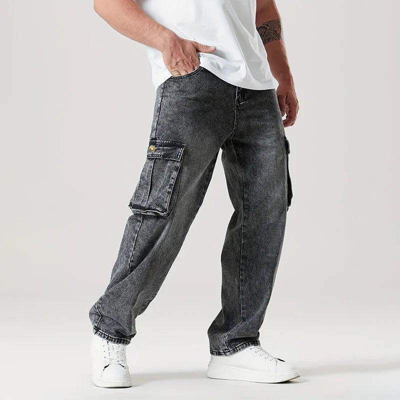 Korean Casual Comfortable Loose Jeans - Men Large Pocket